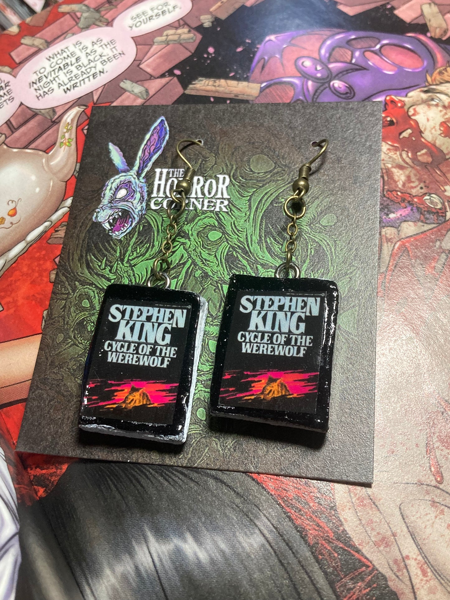 Silver Bullet book earrings