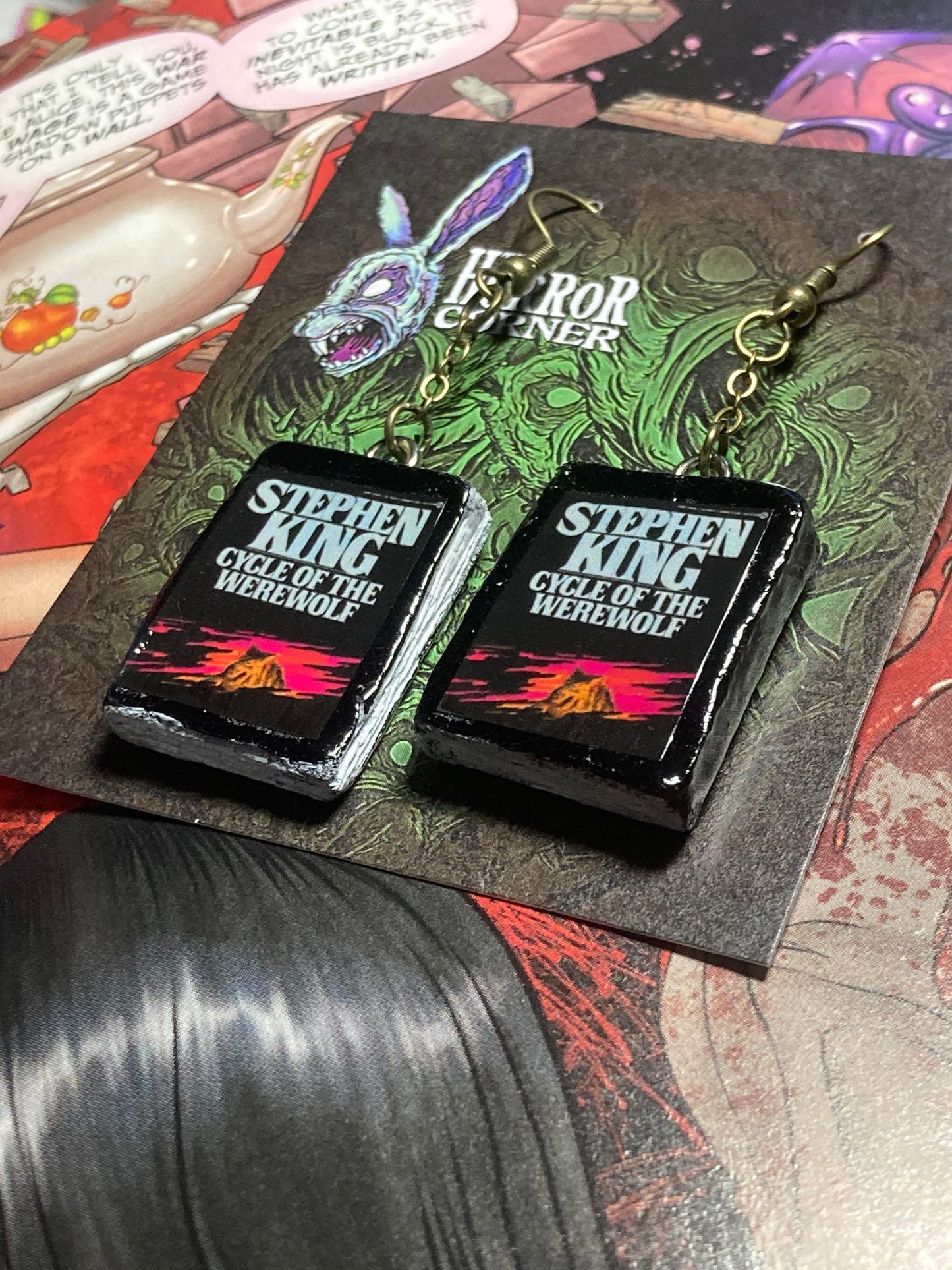 Silver Bullet book earrings