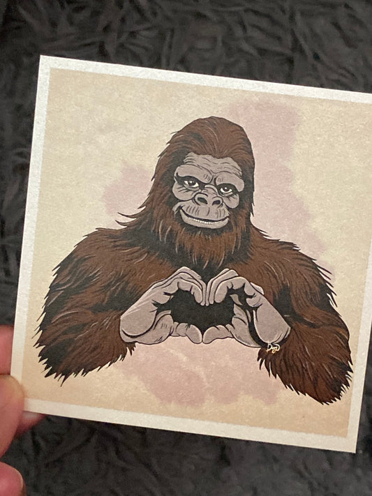 Bigfoot Heart portrait art print (shimmer)